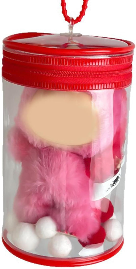 Clear Display & Storage Case for 17&15cm Plush Doll PVC Bag with Detachable Keychain for Collectible Toys and Cosmetics, Portable cases for Travel or Home Decor (red)