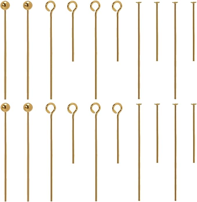 Jewelry Making Head Pins and Eye Pins Set, 1000 Pieces, Stainless Steel, Mixed Finishes (Gold Plated)