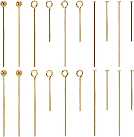Jewelry Making Head Pins and Eye Pins Set, 1000 Pieces, Stainless Steel, Mixed Finishes (Gold Plated)