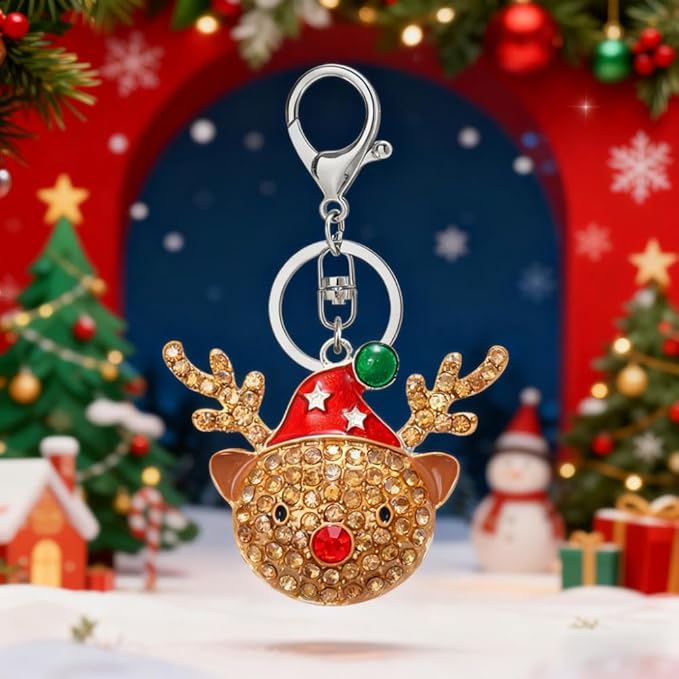 Dreuyet Christmas Keychain Rhinestone Crystal Christmas Tree Santa Purse Bag Handbags Charms for Women Lady Friends