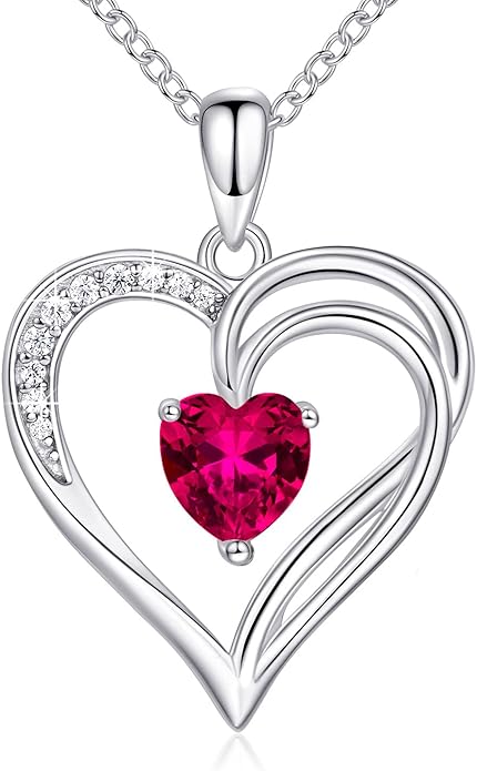 AM ANNIS MUNN 925 Sterling Silver Heart Necklace for Women Birthstone Necklace Silver Jewelry for Womens Jewelry Gifts for Women Her Mom