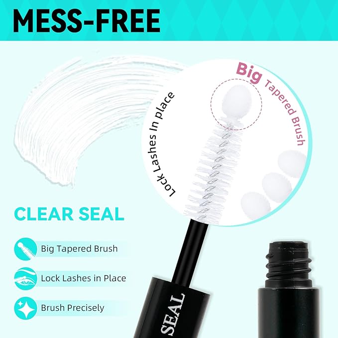 Bond and Seal Lash Glue 10ml Eyelash Cluster Glue Dual-Ended Tube, Black Lash Bond & Clear Eyelash Seal Strong Hold Waterproof Sweatproof – Gentle Formula, Long-Lasting Eyelash Glue for Cluster Lashes