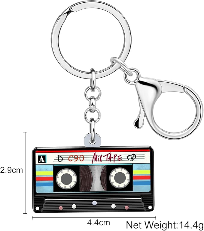 WEVENI Retro Acrylic 80s 90s Cassette Tape Keychains for Women Teen Girls Birthday Vintage Themed Party Accessories Charms