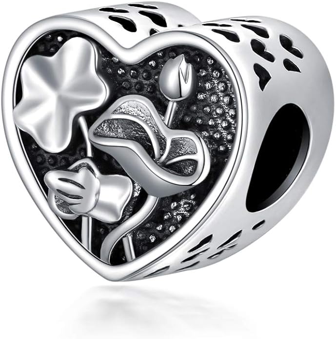 LONAGO 925 Sterling Silver Personalized Photo Charm Fit Compatible for Bracelet Necklace Customized Heart Round Shape Picture Bead