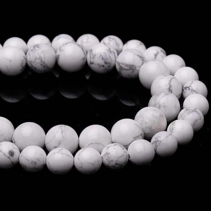 Natural Stone Beads for Jewelry Making,10mm Howlite Polished Smooth Round Gemstone Beads for Bracelet Necklace 15 Inch