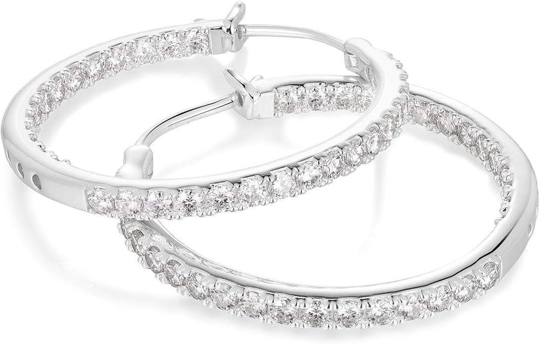 Wyyxl Womens Diamond Hoop Earrings, 20/25/30mm Small Hoop Sterling Silver Based Hypoallergenic Huggie Stud, Sparkle Moissanite 5a Cubic Zirconia Earings Jewelry for Woman Daily Party Wear