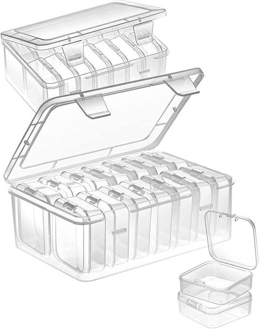 Mathtoxyz Small Bead Organizers, 30 Pieces Plastic Storage Cases Mini Clear Bead Storage Containers Transparent Boxes with Hinged Lid and Rectangle Clear Craft Supply Case
