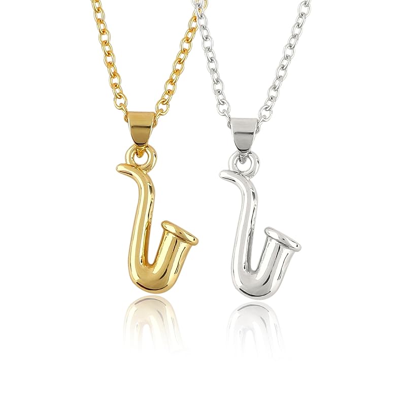 JOR Saxophone Charm Pendant Necklace, Relationship Goal, CZ, Women Jewelry, Dainty Gold & Silver Plated Combo Chain 18 inch (Pack of 2)