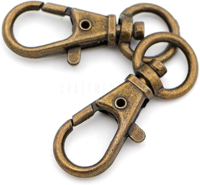 CRAFTMEMORE 50 pcs Swivel Clasps Lanyard Clips Snap Hook Metal Lobster Claw Clasp PLTN (Antique Brass)
