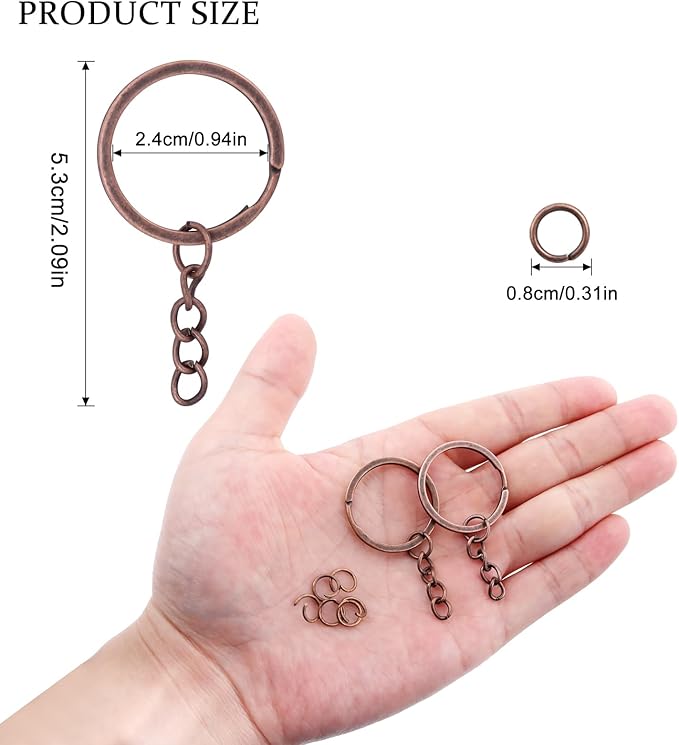 50Pcs Keychain Key Ring with Chain Bulk Split Key Chain，1.1 Inch Key Chains Parts with Open Jump Ring Connector for Jewelry Making Crafts (Bronze)