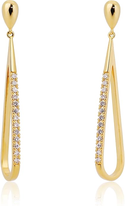 OZEL 14K Gold & Silver Plated Paperclip Chain Earrings with Cubic Zirconia – Dangle, Hoop, Huggie, Stud Styles – Women’s Fashion Jewelry Gift