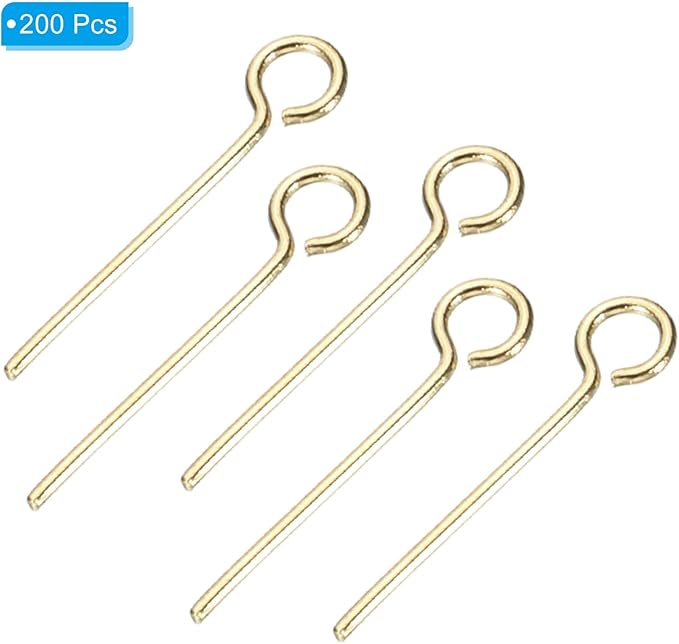 PATIKIL 200Pcs 304 Stainless Steel Jewelry Eye Pins 15mm 22 Gauge Gold Open Eye Pins for Jewelry Making DIY Craft Necklaces Bracelets Earrings