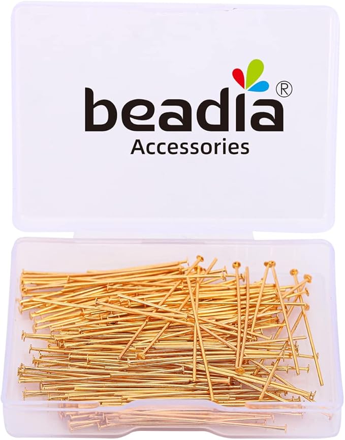 18K Gold Plated Flat Head Pins Non Tarnish 35mm 200pcs for Jewelry Making Findings