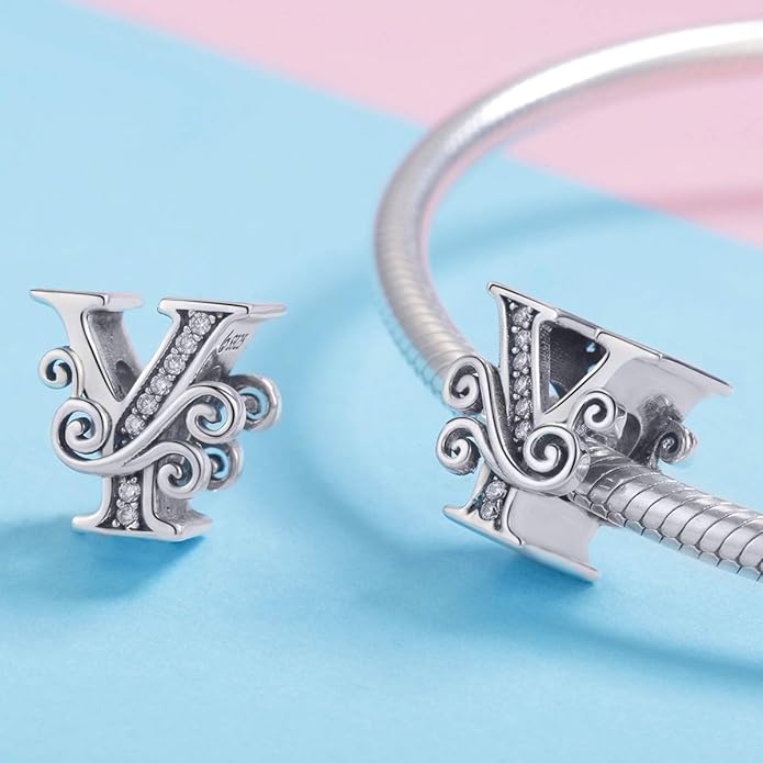 925 Sterling Silver Letter Charms for Pandora Bracelets Alphabet Initial Charms Beads Birthday Christmas Jewelry Gift for Women