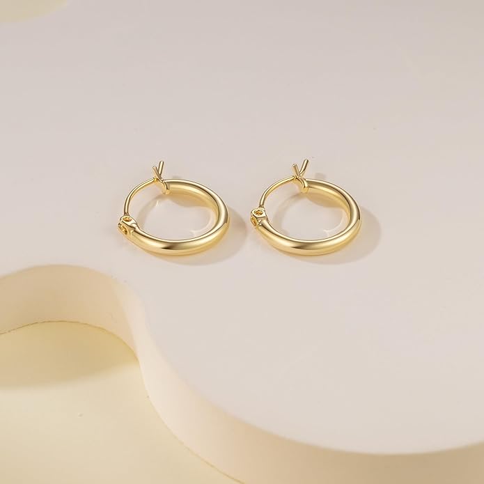 14K Gold Hoop Earrings, Huggie Hoop Earrings for Women, Hypoallergenic Lightweight Small Hoop Earring for Womens 14mm/16mm/18mm