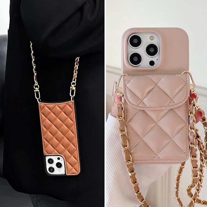 Phone Crossbody Chain Cell Phone Lanyard,Universal Leather+Metal Shouder Strap with Phone Tether Patches (L)