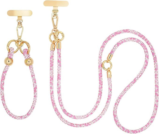 Crystal Phone Strap Crossbody and Wrist Lanyard, Anti Theft Layered & Wrist Strap Cell Phone Neck for Women