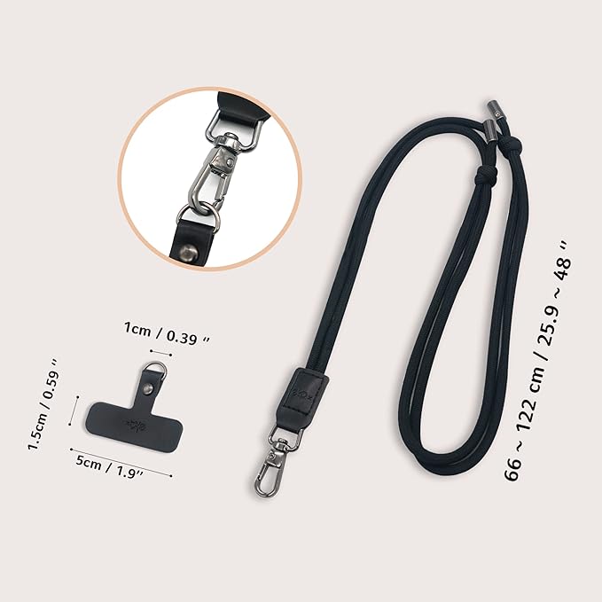 Phone Lanyard, 1x Customizable Crossbody Neck Phone Strap, 1x Removable PU Leather Tab, Hands-Free Holder for Cell Phones, Earphones, Badges & Keys, Travel Essentials Accessories (Rose Pink)