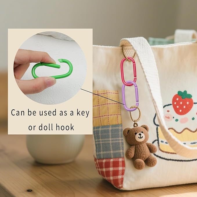 32Pcs Colorful Carabiner Clips,Oval Spring Clips Keychain Clip,Cute Carabiner Aluminum Hook Accessories Snap Link Key Chain Ring Hook