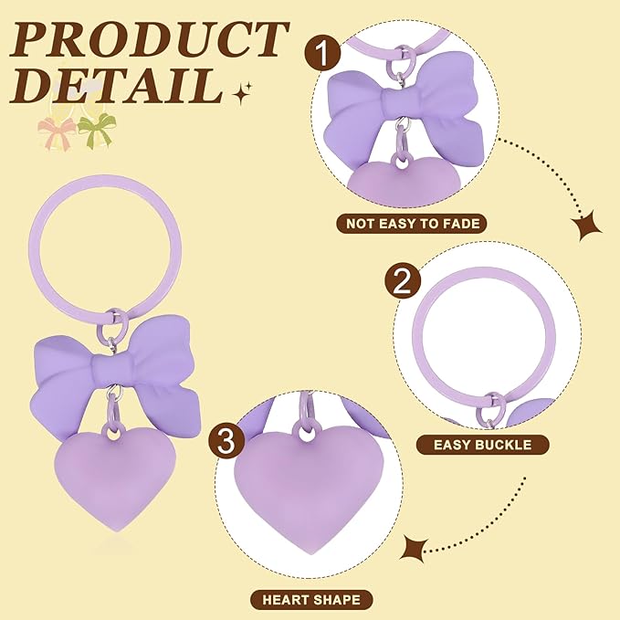 PATIKIL Cute Heart Keychain for Women, Bow Heart Purse Charm Bag Charm Accessories for Handbag Car Purse Backpack Wallet
