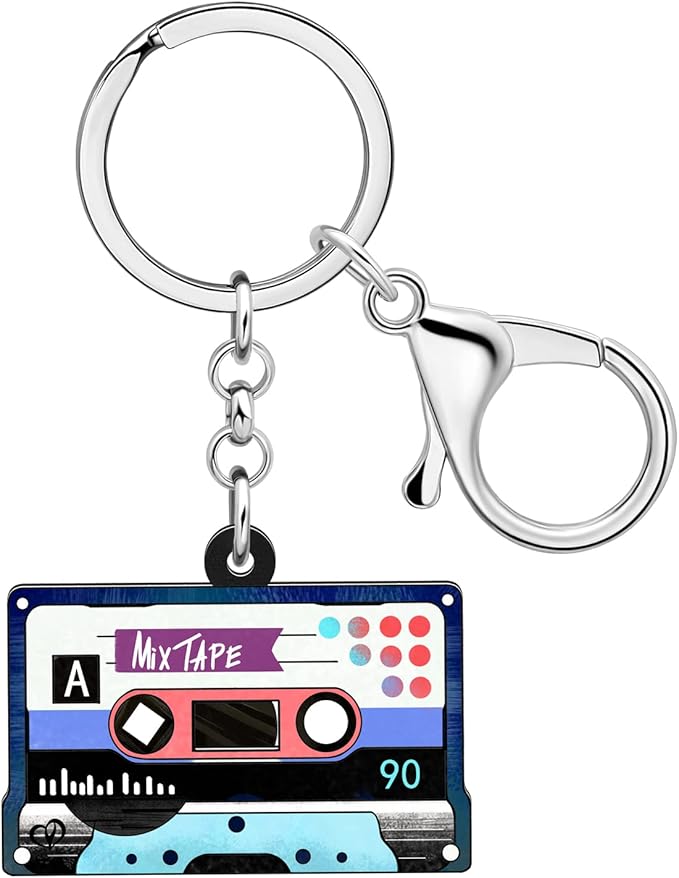 WEVENI Retro Acrylic 80s 90s Cassette Tape Keychains for Women Teen Girls Birthday Vintage Themed Party Accessories Charms