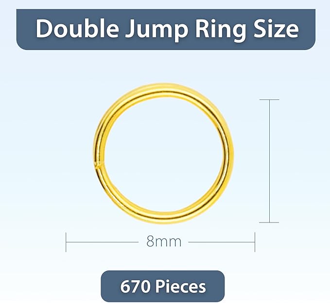Mandala Crafts 8mm Gold Colored Double Jump Rings for Jewelry Making - 670 Pcs Small Split Key Rings Set for Crafts, DIY Keychains, and Accessories