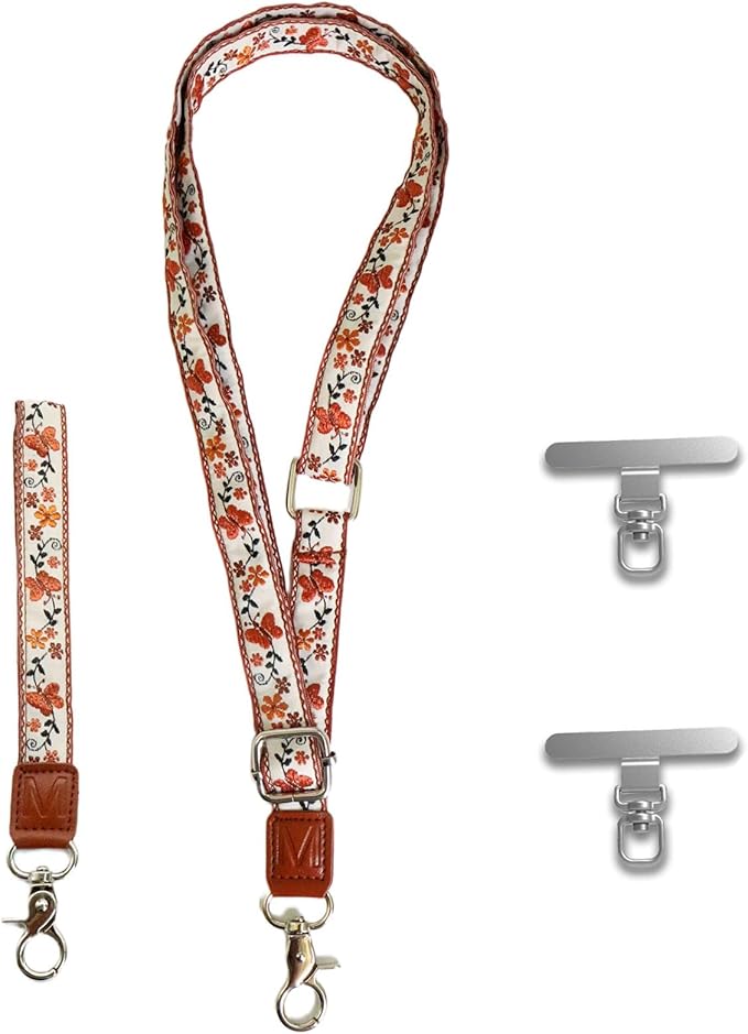 LEMEDE Wrist Keychain and Adjustable Phone Lanyard, Silver Hook Phone Crossbody Strap with 360° Rotating Phone Pads