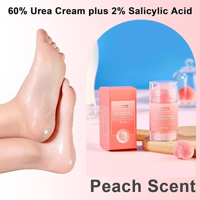 Electric Foot File with Urea Cream, Rechargeable Callus Remover, Peach Scented Moisturizing Treatment, Portable Cracked Heel Stick for Dry and Cracked Feet, Pink and Rose Gold