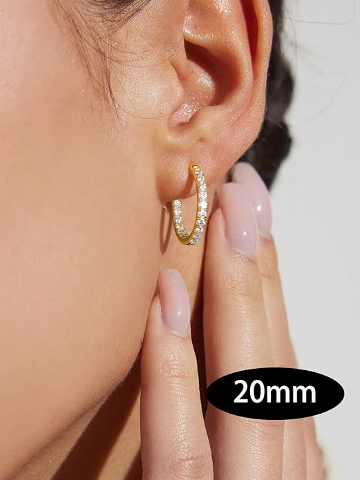 Wyyxl Womens Diamond Hoop Earrings, 20/25/30mm Small Hoop Sterling Silver Based Hypoallergenic Huggie Stud, Sparkle Moissanite 5a Cubic Zirconia Earings Jewelry for Woman Daily Party Wear