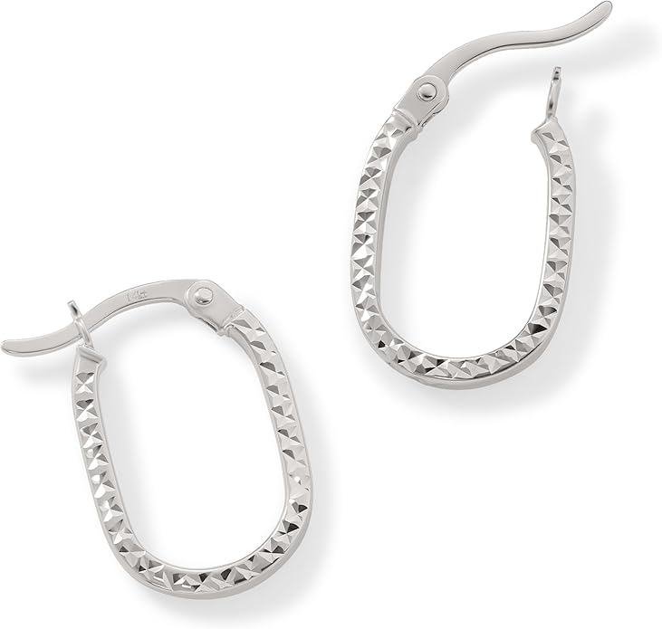 Paperclip Oval Hoops in Real 10K White Gold with a Diamond-Cut Finish | 30mm Length | Real Gold, Stamped for Authenticity