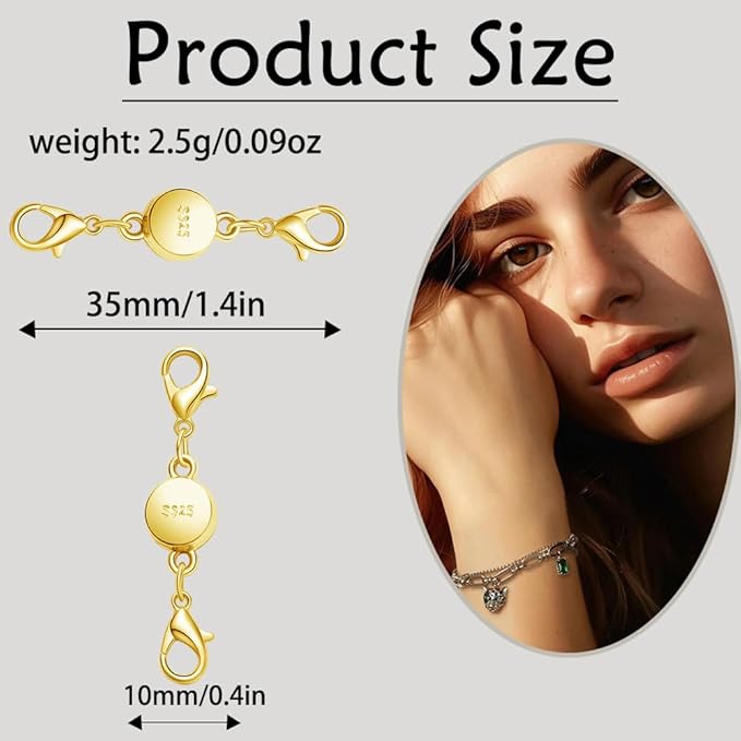 S925 Silver Magnetic Necklace Clasps with Lobster Clasp, Jewelry Clasps for Necklaces, Bracelets (2golden+2silvery)