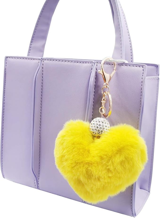 Women's Heart Faux Fur Pom Pom Key Chains Bag Accessory Puffball Keyring Backpack Charms for Girls