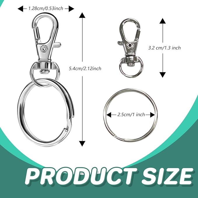 Keychain, 68PCS Swivel Snap Hooks with Key Rings, Metal Lobster Claw Clasp,34PCS Keychains Clips Hooks and 34PCS Key Chain Rings,Keychain Rings for DIY Crafts,Jewelry Making Silver/Mix