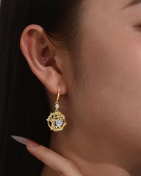 FANCIME Tree of Life Dangle Drop Earrings 925 Sterling Silver Dainty Round Gemstone Birthstone Earring Fine Jewelry Birthday Christmas Gifts for Her Women