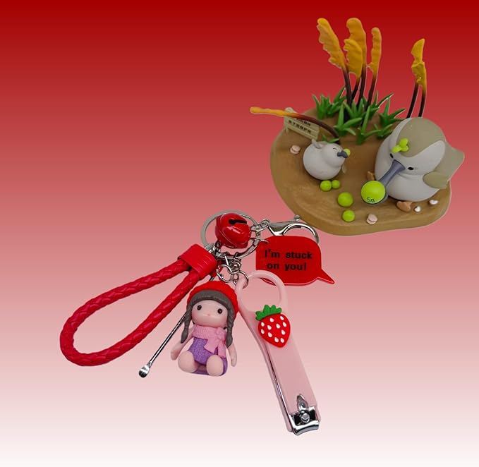 Cute Keychain with Nail Clipper Ear Pick for Women Girls Cute Key Chain Wristlet Cartoon Keychain Lanyard