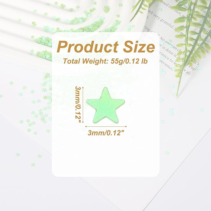 uxcell 1.94oz(55g) Star Glitter Confetti, 3mm Art Craft Glitter Holographic Sequins Table Confetti Laser Sequins for Crafts DIY Nail and Party Wedding Festival Decoration, Light Green
