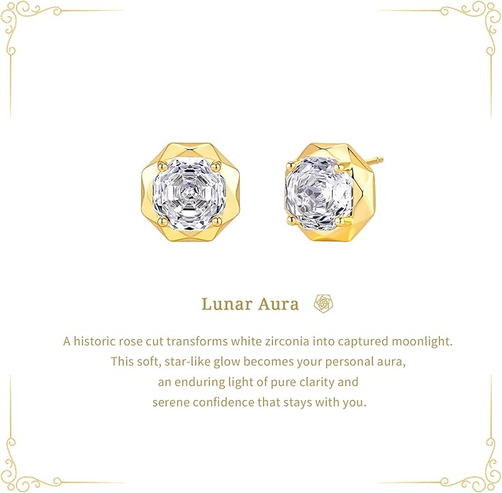 Cubic Zirconia Stud Earrings for Women | Rose Cut Simulated Diamond Earrings in 14K Gold Plated Sterling Silver Posts | Hypoallergenic Vintage Style | Wedding, Luxury Gift for Her