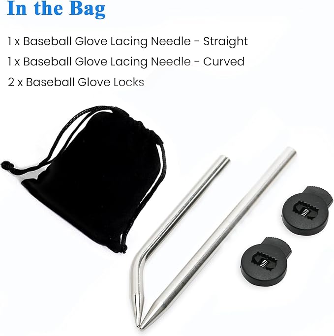 Baseball Glove Lacing Needle, 2 Glove Leather Lacing Needle with 2 Glove Locks, Baseball Glove Repair Lacing Kit, Lacing Needle, Baseball Glove Laces, Curved Needles Tool to Repair Gloves Quickly