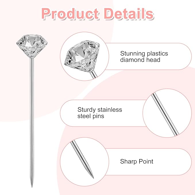 1200Pcs Diamond Pins for Bouquets, Rhinestone Floral Pins for Bouquet Accessories, Crystal Head Pin for Wedding Bouquets, DIY Craft, Floral Arrangements