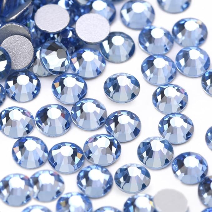 Glue Fix Crystal Flatback Rhinestones Glass Diamantes Gems for Crafting Nail Art Crafts Decorations Clothes Shoes 1.4mm (ss3 2880pcs, Light Blue)