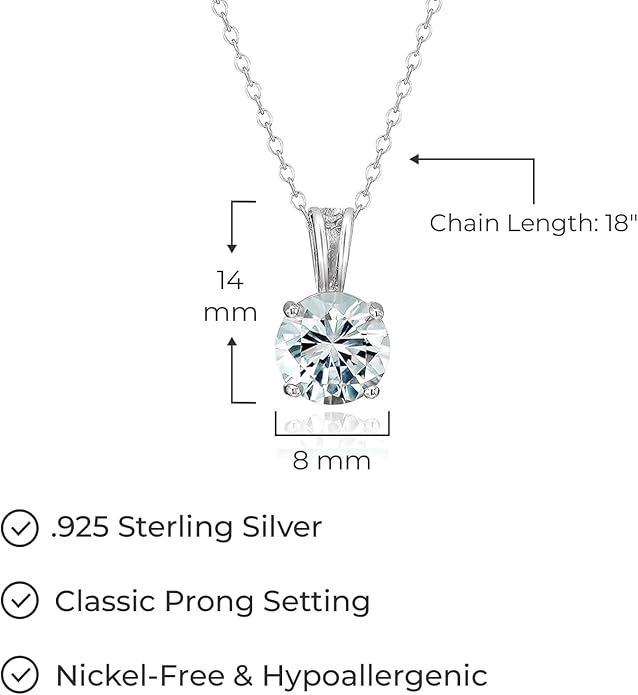 Amazon Essentials Sterling Silver Round Cut Birthstone Pendant Necklace 18"