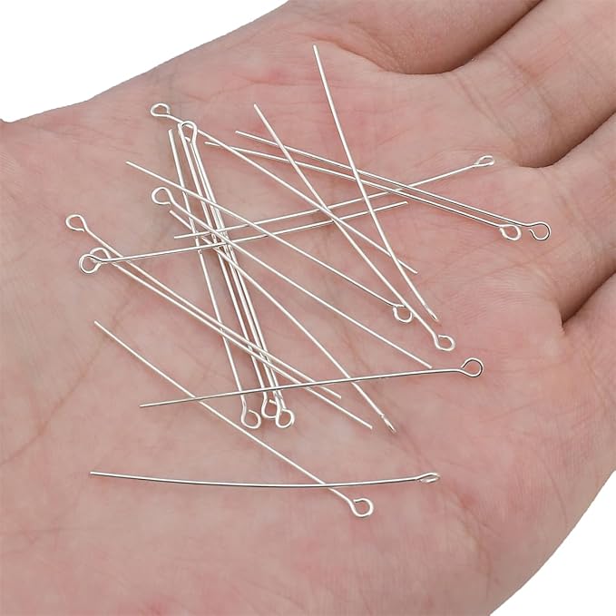 925 Sterling Silver Open Eye Pins 0.5x40mm 20pcs for Jewelry Making Findings