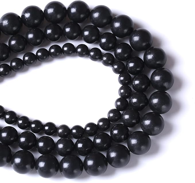 90PCS 8MM Natural Stone Shungite Beads Crystal Loose Beads for Jewelry Making DIY Bracelet