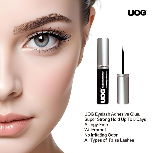 UOG (United One) Eyelash Adhesive Glue - Super Strong Hold for Up to 5 Days | Waterproof, Allergy-Free, and Odorless | Brush-On False Lash Extension Glue with All-in-One Formula (3, Black)