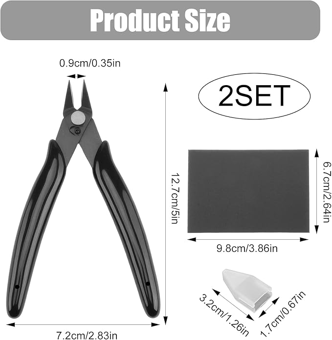 2 Pack Micro Flush Cutters, model clippers for Plastic Model kit and Jewelry Making, Wire Cutters with 2000 Grit Sanding Sponge for Smoothing Edges, Fit for 3D Printing and DIY Projects
