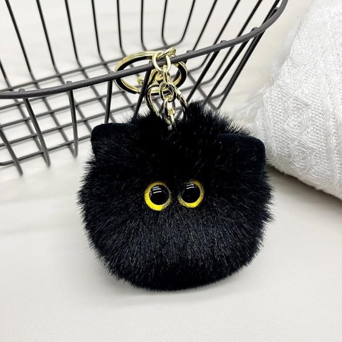 Stocking Stuffers, Cute Cat Plush Keychains Cool Cat Pom Pom Car Keychain Kawaii Backpack Christmas Gifts for Women