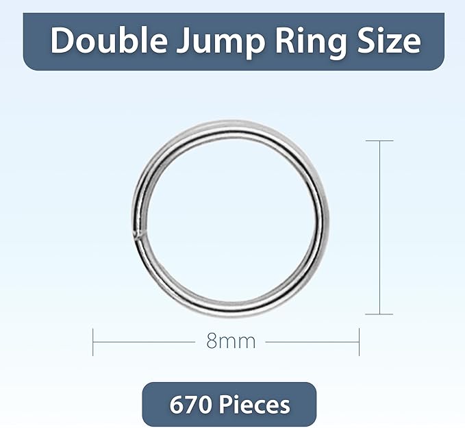 Mandala Crafts 8mm Stainless Steel Double Jump Rings for Jewelry Making - 670 Pcs Small Split Key Rings Set for Crafts, DIY Keychains, and Accessories