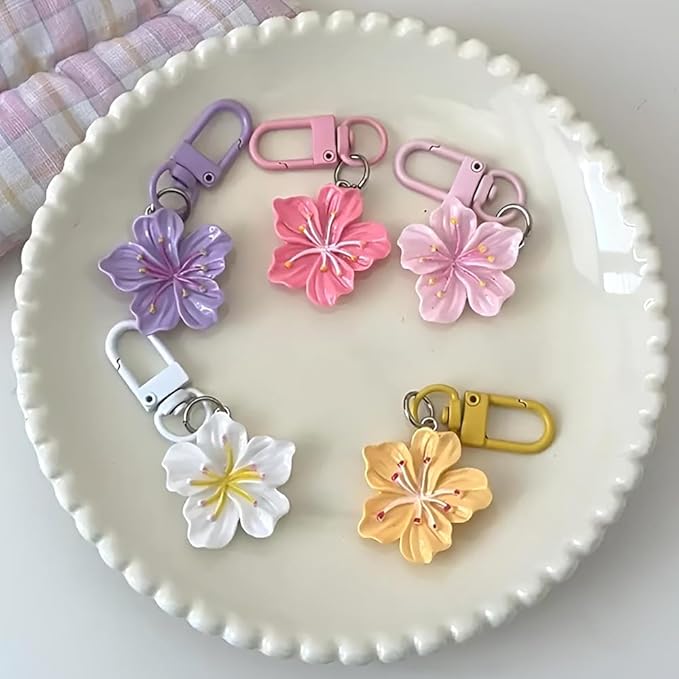 Cherry Blossom Flower Keychain Cute Flower Keychains for Women Colorful Floral Bag Charms for Handbags Kawaii Flowers Purse Charms Cherry Blossom Car Key Chain Bulk Aesthetic Keychain Accessories