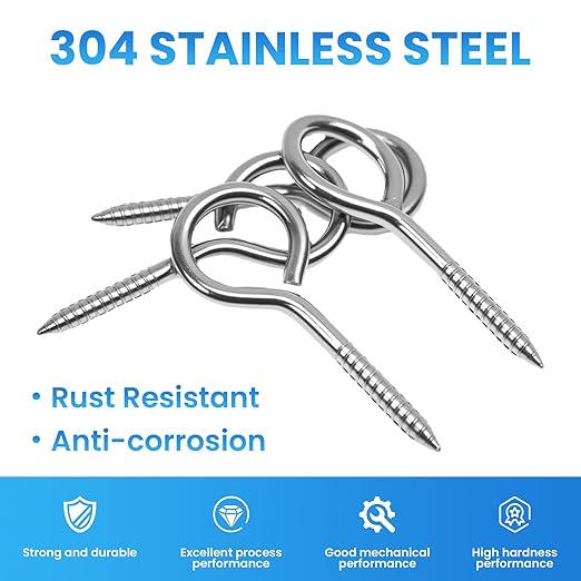 12 Pcs 304 Stainless Steel Screw Eyes Bolts, Screw-in Hooks, M5 Heavy Duty Self Tapping Screw Hooks for Indoor & Outdoor Hanging and Fixing (Ring)