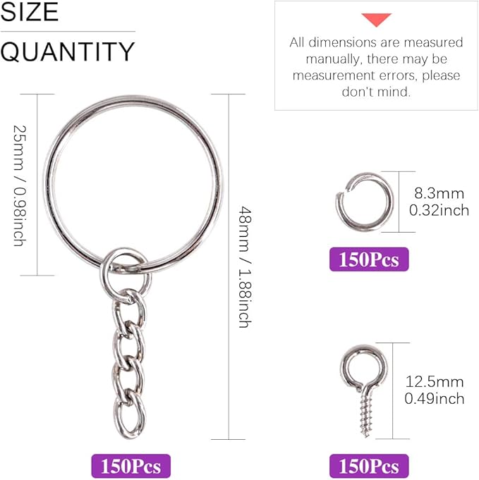 Swpeet 450Pcs 1" 25mm Sliver Key Chain Rings Kit, Including 150Pcs Keychain Rings with Chain and 150Pcs Jump Ring with 150Pcs Screw Eye Pins Bulk for Jewelry Findings Making (Sliver)